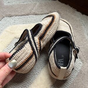 Zara Kids Crochet Slippers - Black, Cream, and Brown